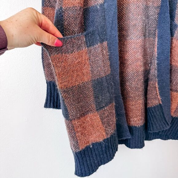 American Eagle Rust Plaid Soft Knit Open Front Cardigan Size XS - Picture 3 of 7